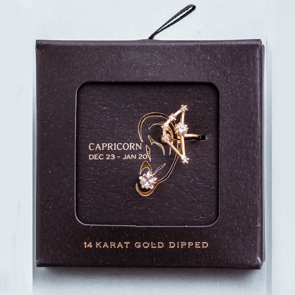 CAPRICORN 14k Gold Dipped Cuff + Stud Earring Set - Picture 2 of 7